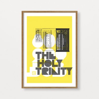 Image of the Roland 303, 808 & 909 Holy Trinity 2 colour risograph print