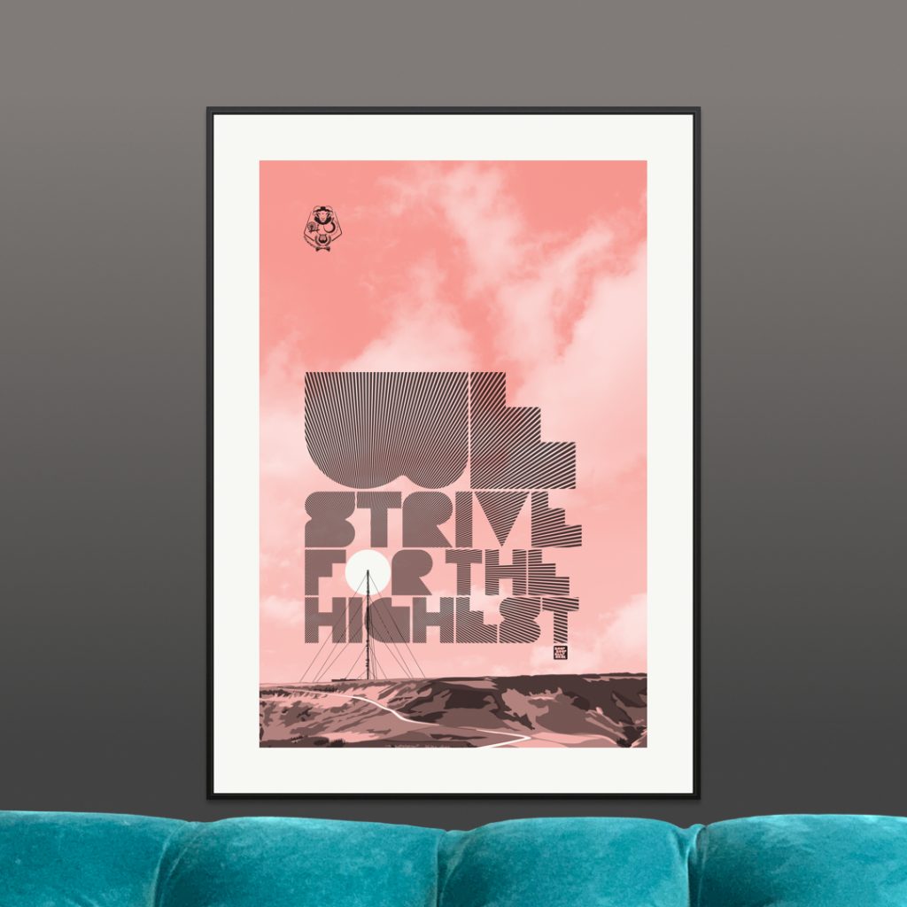 Image of the black and fluro orange Boss DS-1 poster in a a black frame