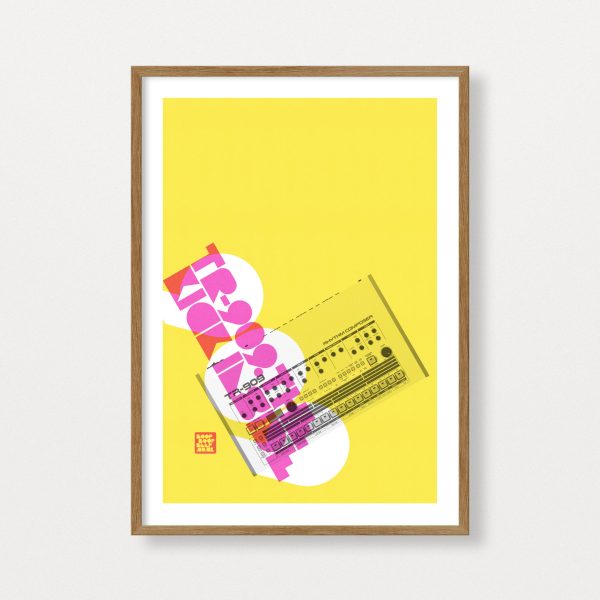 Image of the TR909 Kick Inside Rispgraph Print in Fluorescent yellow, pink and black